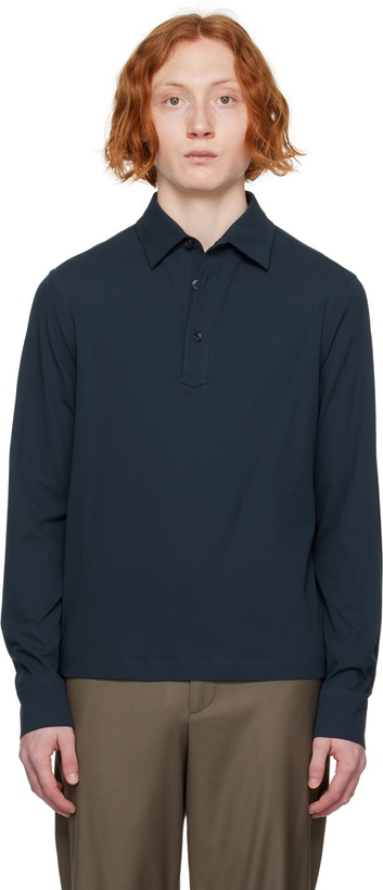 Photo: Agnona Navy Spread Collar Long Sleeve Polo