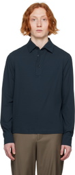 Agnona Navy Spread Collar Long Sleeve Polo
