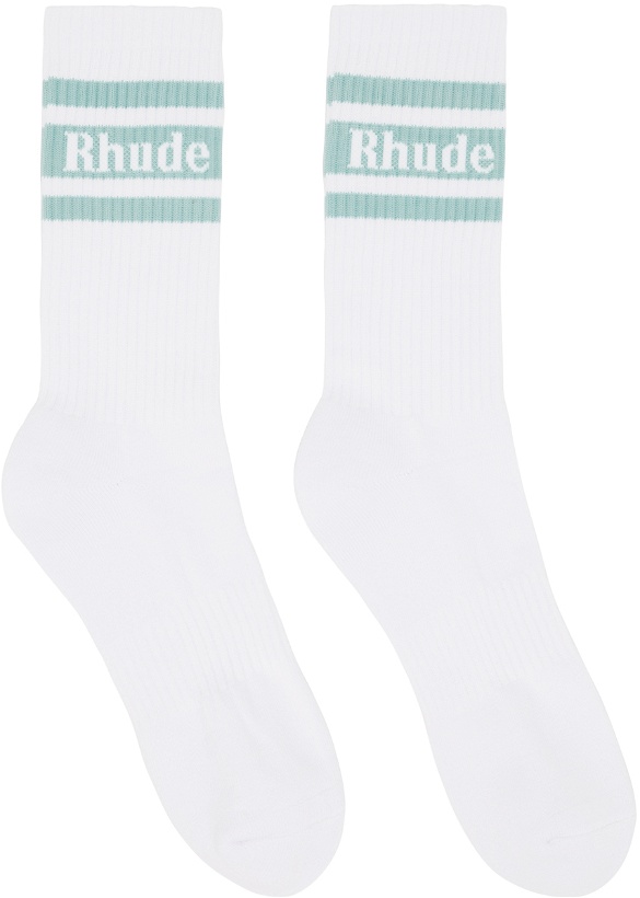 Photo: Rhude White & Green Striped Socks