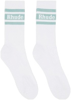 Rhude White & Green Striped Socks