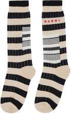 Marni Beige & Black Contrast Stripes Socks