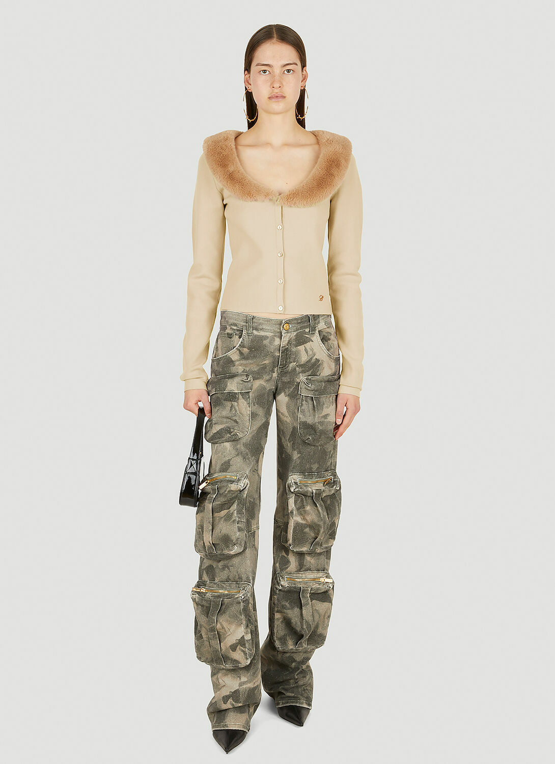 Blumarine Faux Fur Trim Cardigan