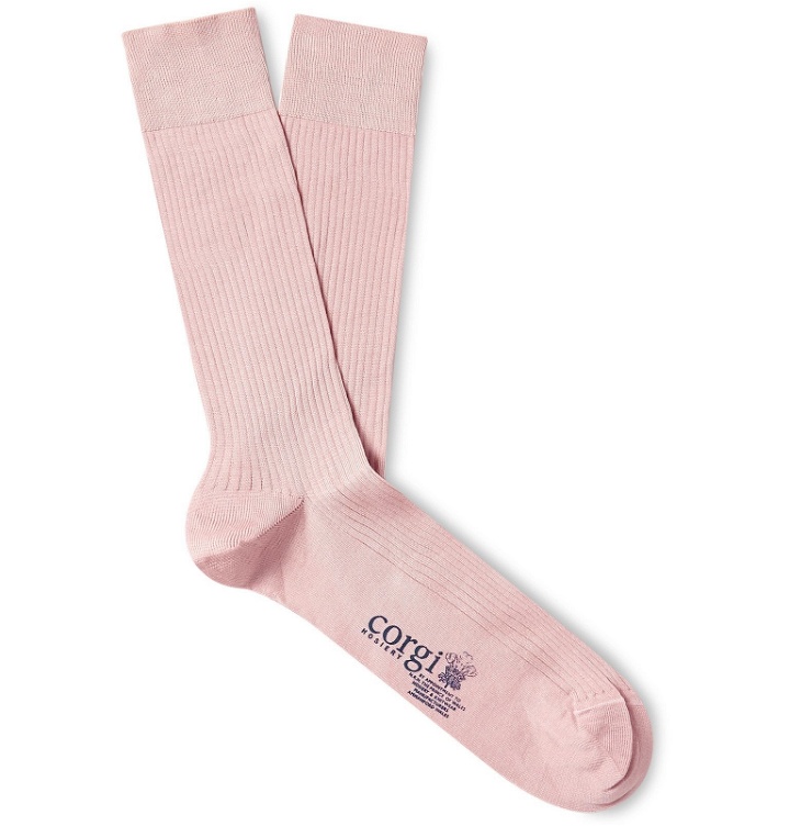 Photo: Corgi - Pembroke Mercerised Cotton-Blend Socks - Pink
