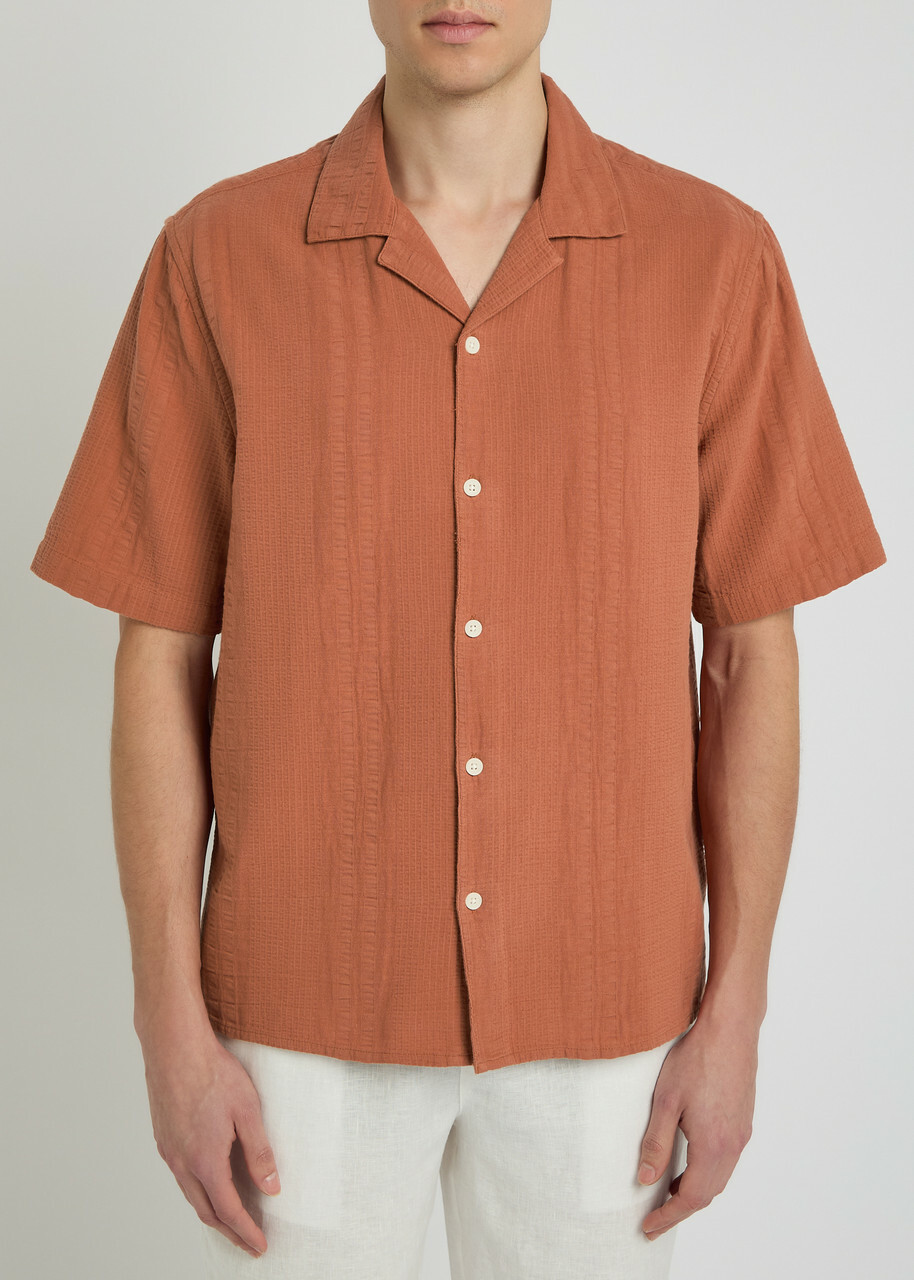 Wax London Didcot Seersucker Shirt Orange
