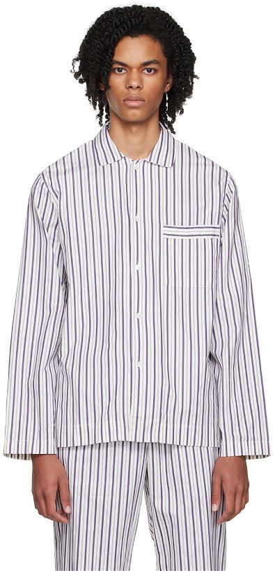 Photo: Tekla Purple Stripe Long Sleeve Pyjama Shirt