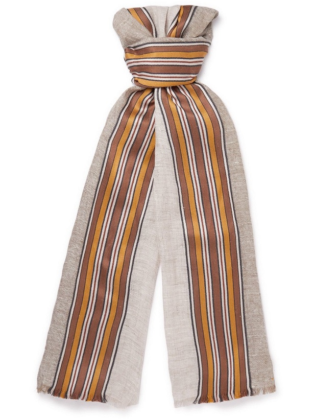 Photo: Loro Piana - Fringed Striped Linen and Silk-Blend Scarf
