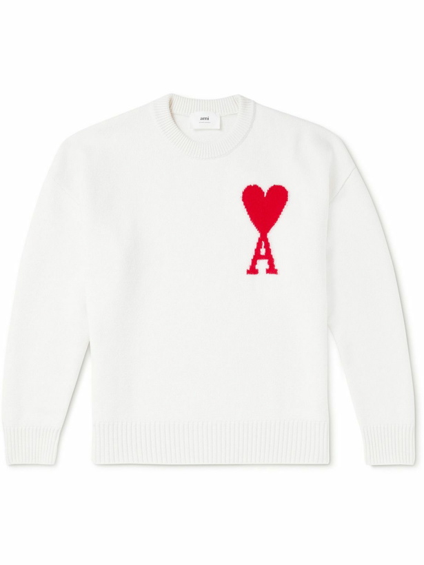 Photo: AMI PARIS - Logo-Intarsia Virgin Wool Sweater - White