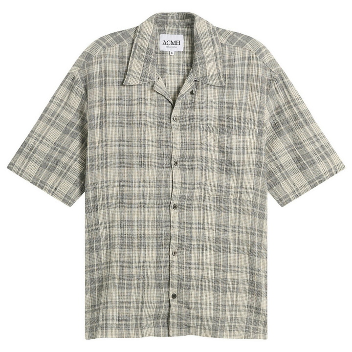 Photo: ACMH by Magic Castles Men's Short Sleeve Wave Shirt in Black Ecru Mini Check