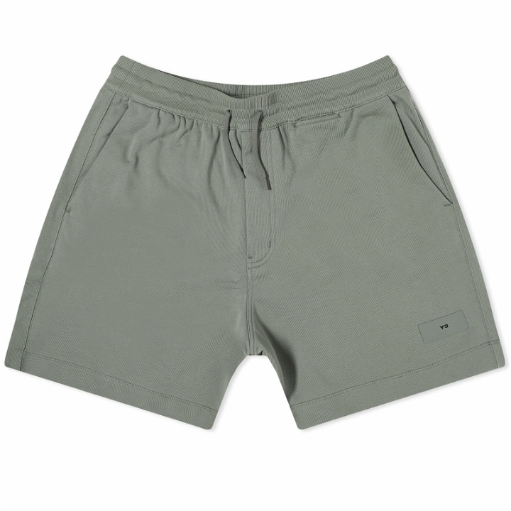 Photo: Y-3 Men's Core Logo Sweat Shorts in Stone Green