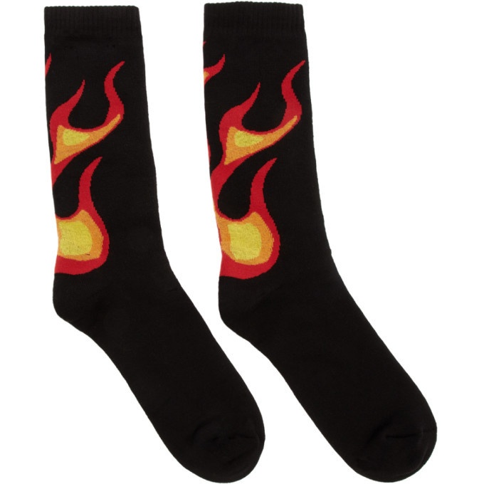 Photo: Palm Angels Black and Multicolor Flame Socks
