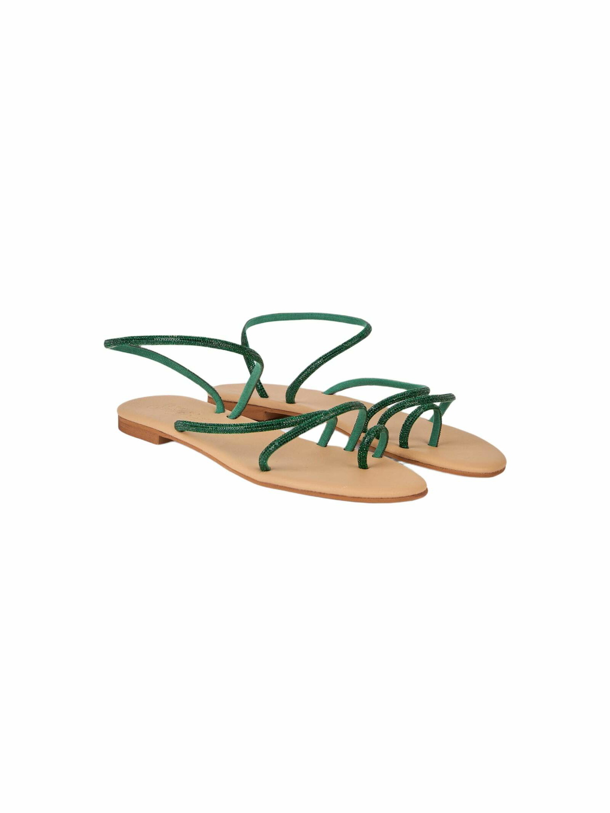 MC2 Saint Barth Flat Ring Sandals With Green Rhinestones