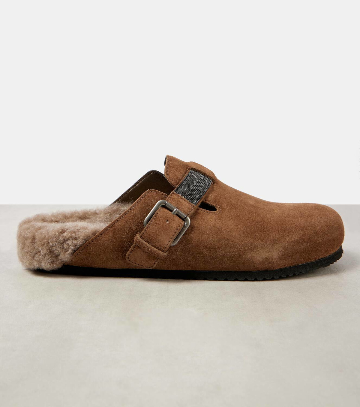 Cuddle Buckled Leather - Trimmed Shearling Mules