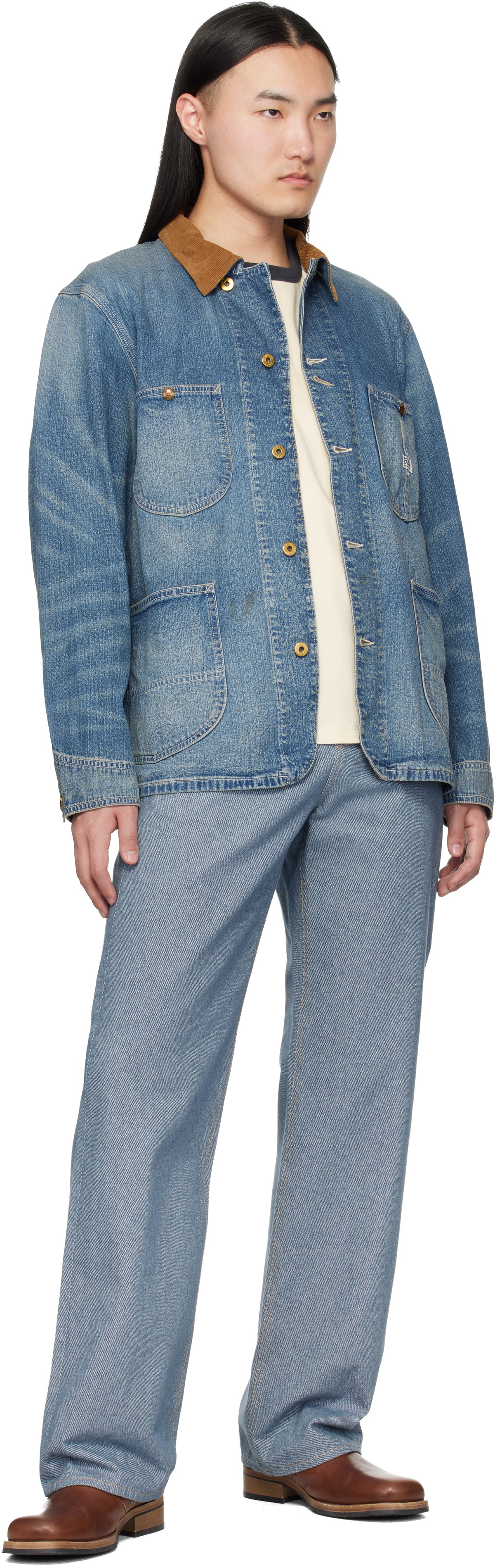 RRL Blue Corduroy-Collar Indigo Denim Jacket
