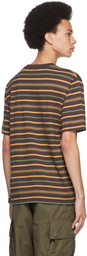 BEAMS PLUS Brown Jacquard Stripe Pocket T-Shirt