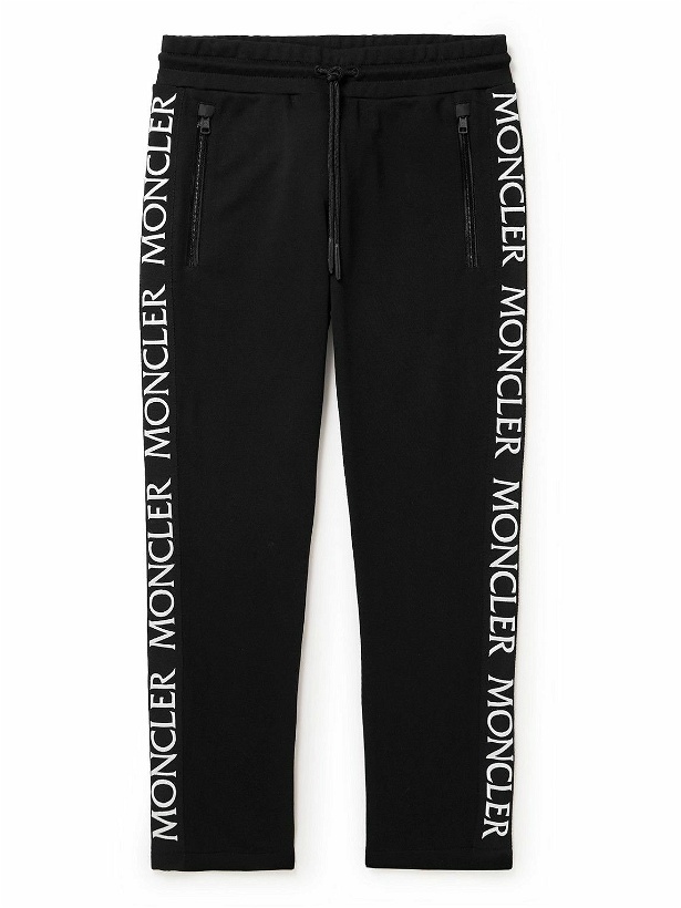 Photo: Moncler - Webbing-Trimmed Cotton-Jersey Tapered Sweatpants - Black