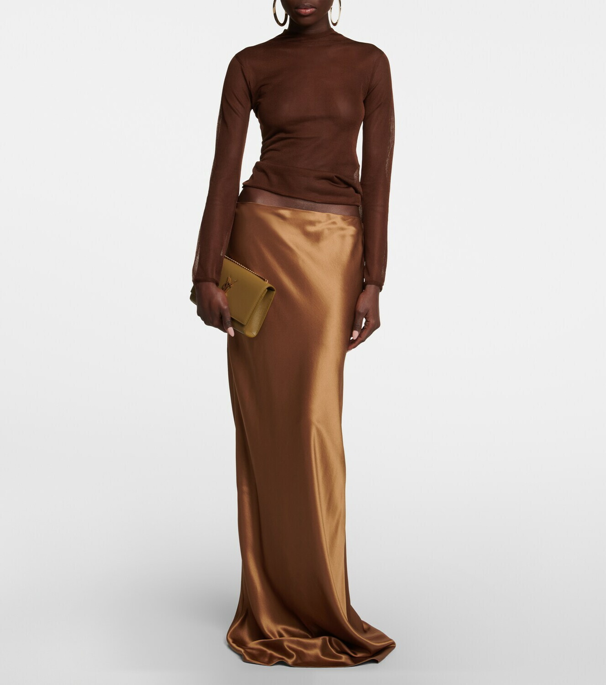 スカート Saint Laurent FW23 Copper silk skirt (769270Y3F58 2603) SAINT LAURENT Copper Silk Skirt (Saint Laurent/スカート