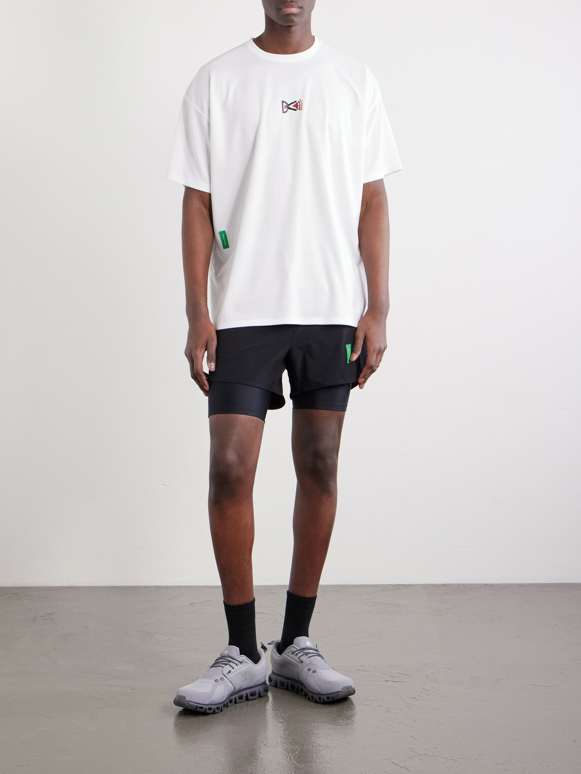 DISTRICT VISION - Straight-Leg Layered Logo-Appliquéd Shell Shorts - Black