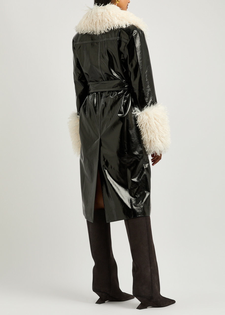Kitri Simone Faux Shearling-trimmed Vinyl Coat Black