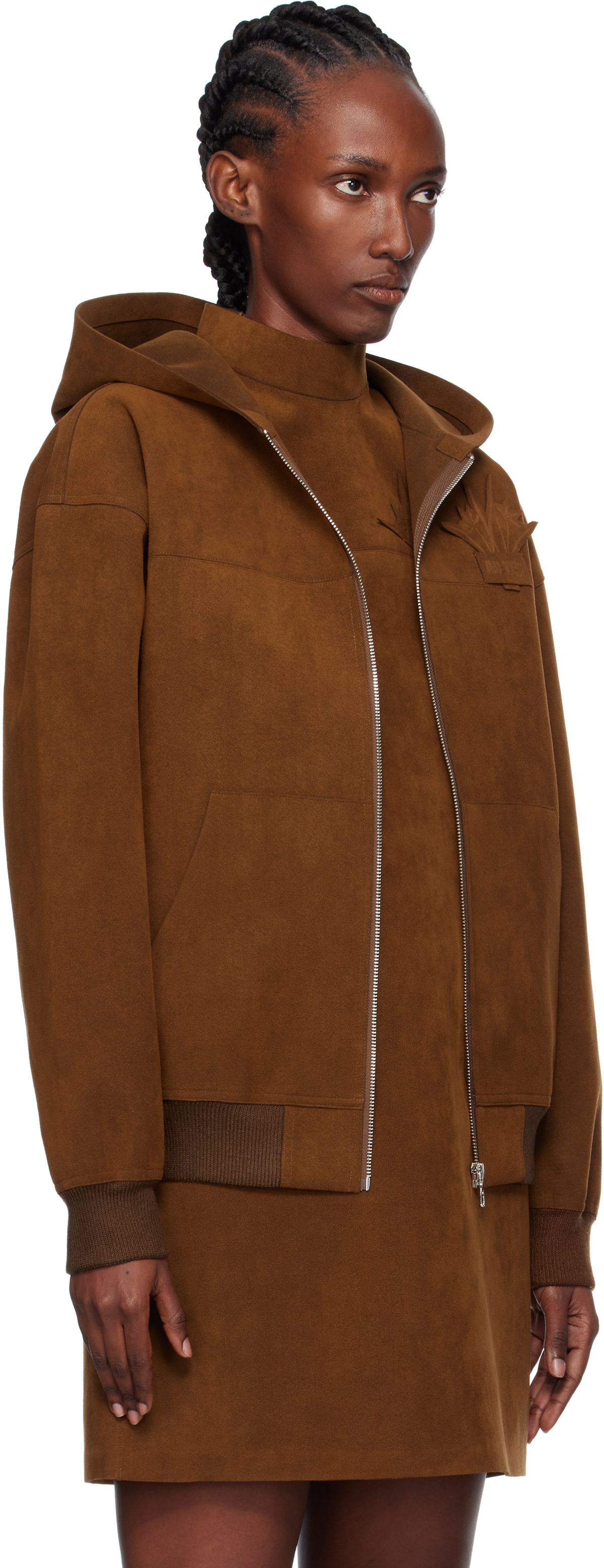 AO Yes Brown Hooded Faux-Suede Jacket