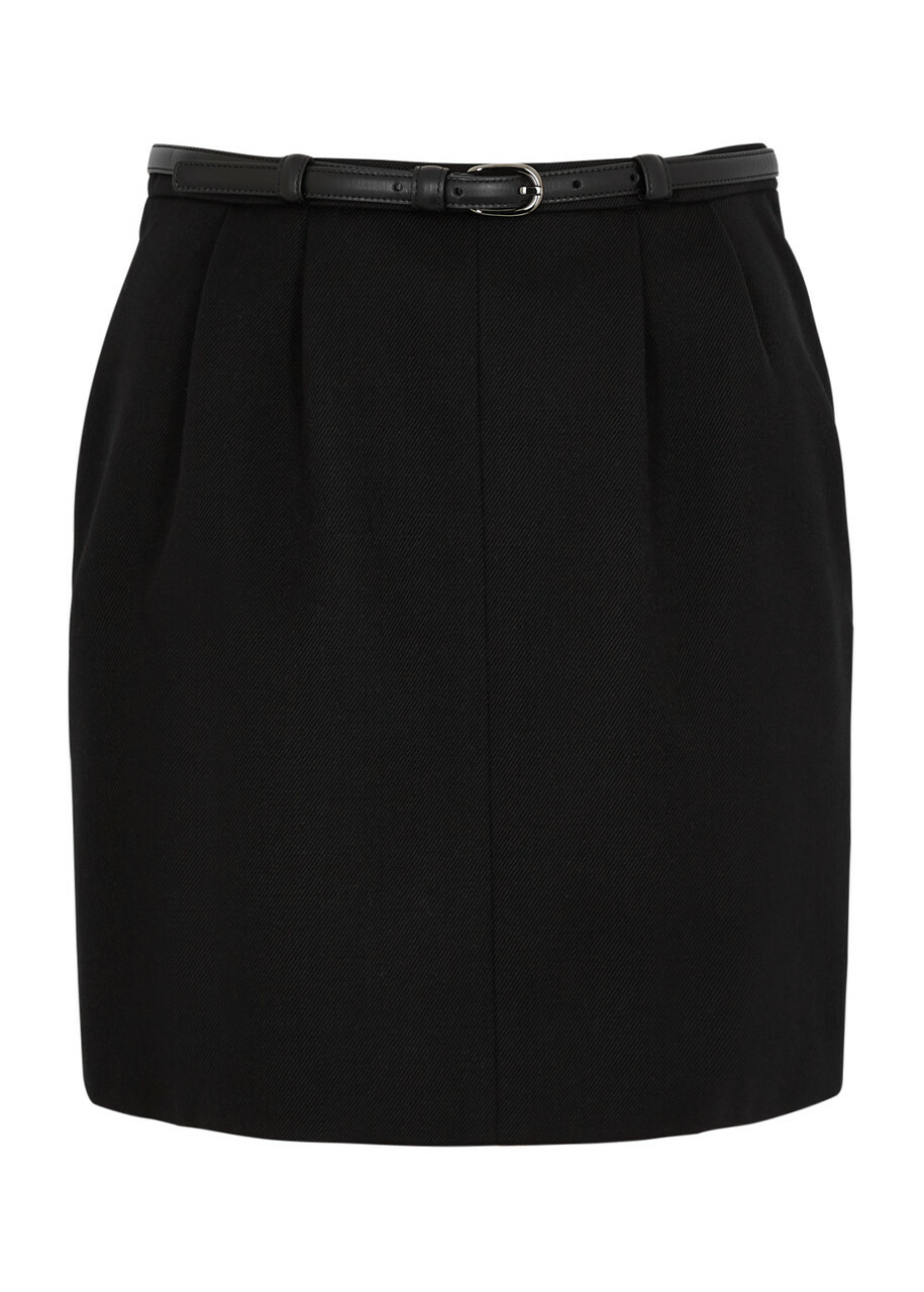 【送料&関税込】Saint Laurent Mini Skirt Saint Laurent Belted Suede Mini Skirt in Black | FWRD