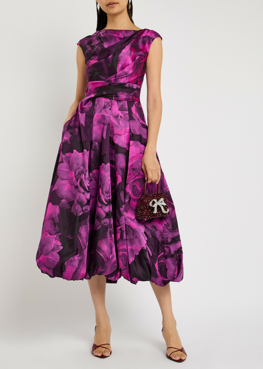 Talbot Runhof Floral-jacquard Satin-twill Midi Dress Pink