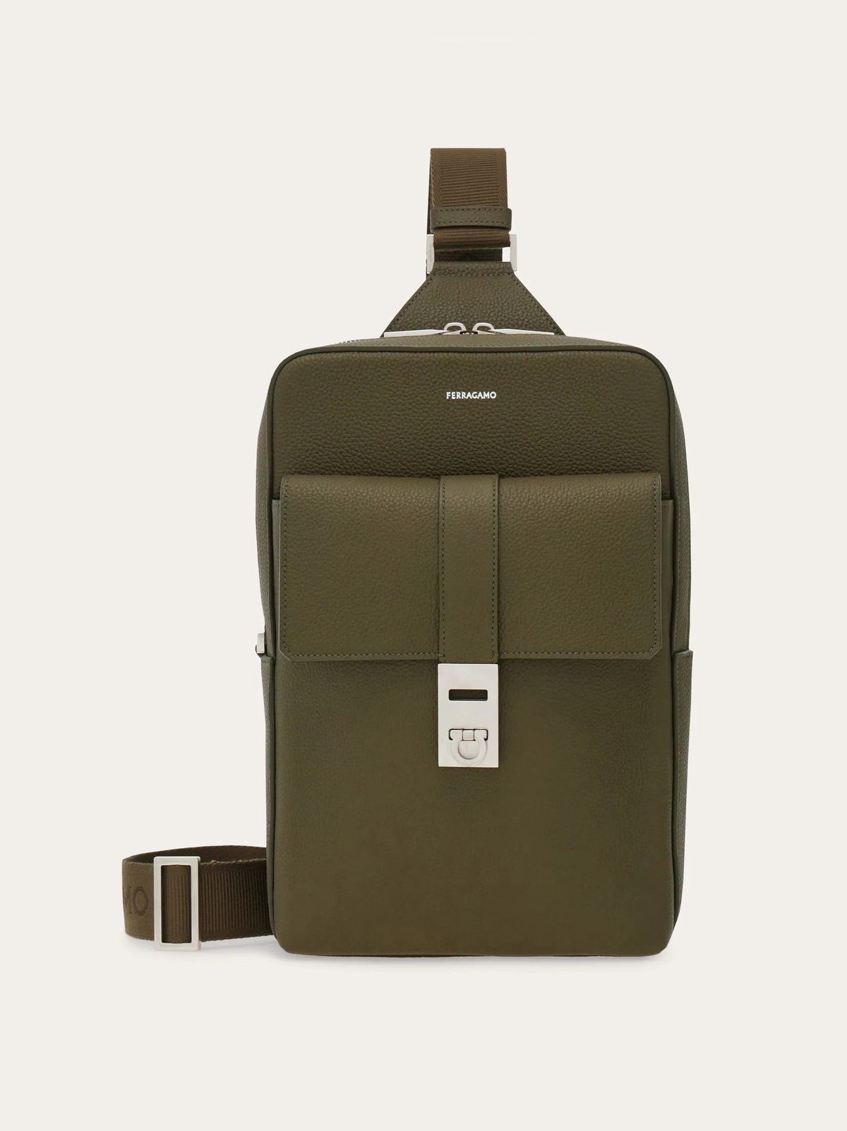 Ferragamo Mens Hug buckle sling bag in Green