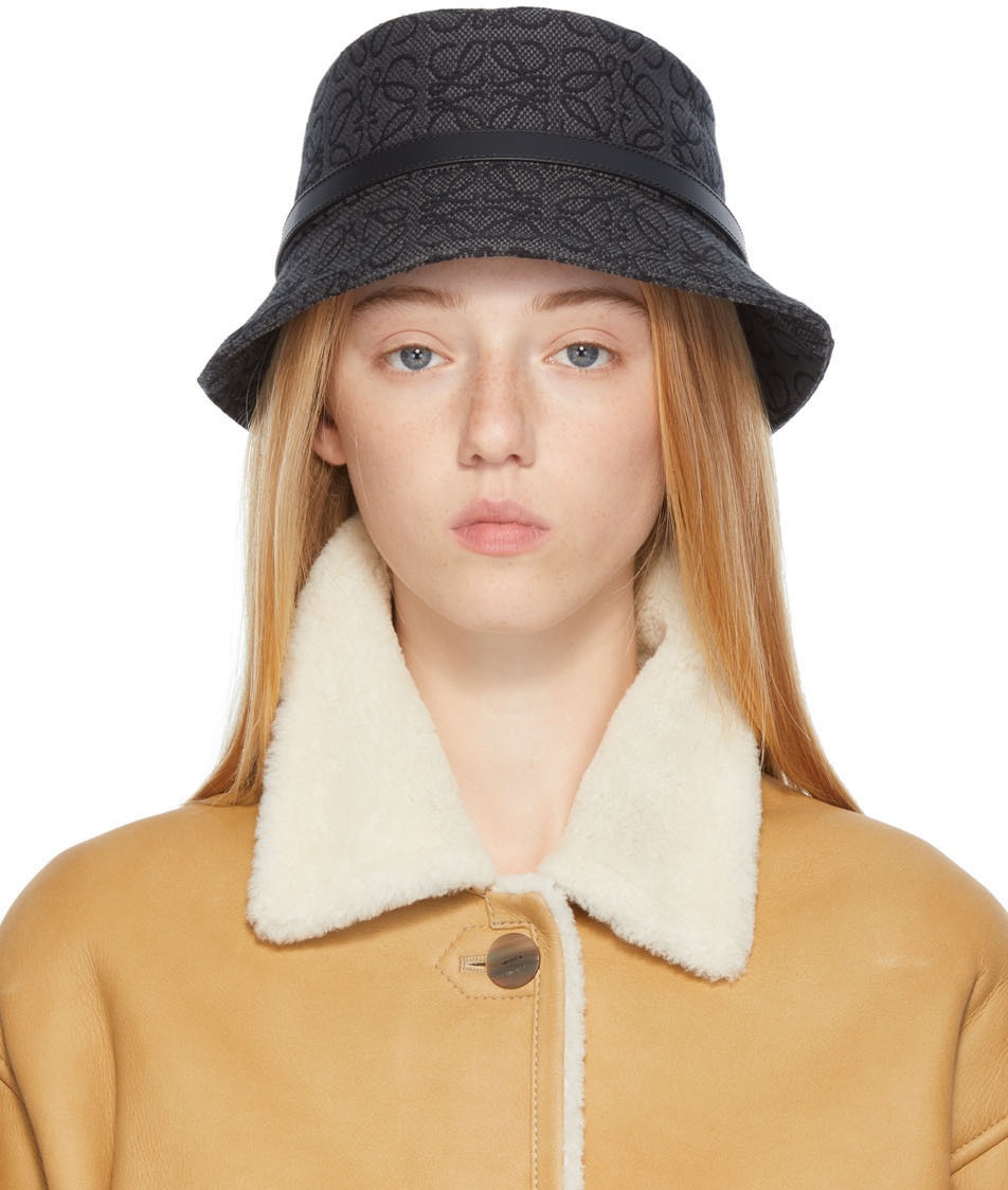 Bucket hat in Anagram jacquard and calfskin Ecru/Soft White - LOEWE