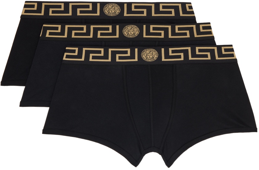 Versace Underwear Three-Pack Black Greca Border Boxers Versace Underwear