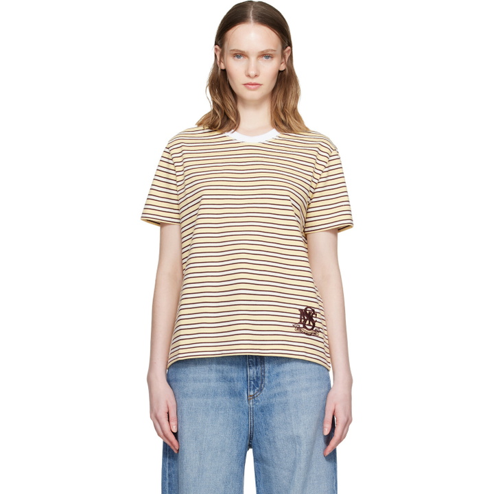 Photo: Stella McCartney Yellow & Brown Fancy Stripe Crest Embroidery T-shirt