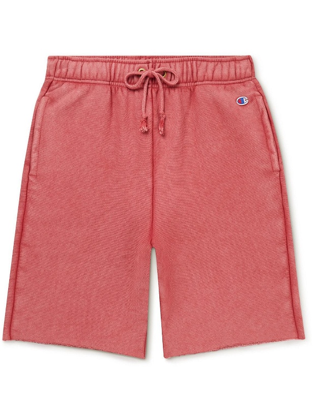 Photo: Champion - Logo-Appliquéd Straight-Leg Cotton-Blend Jersey Bermuda Shorts - Red