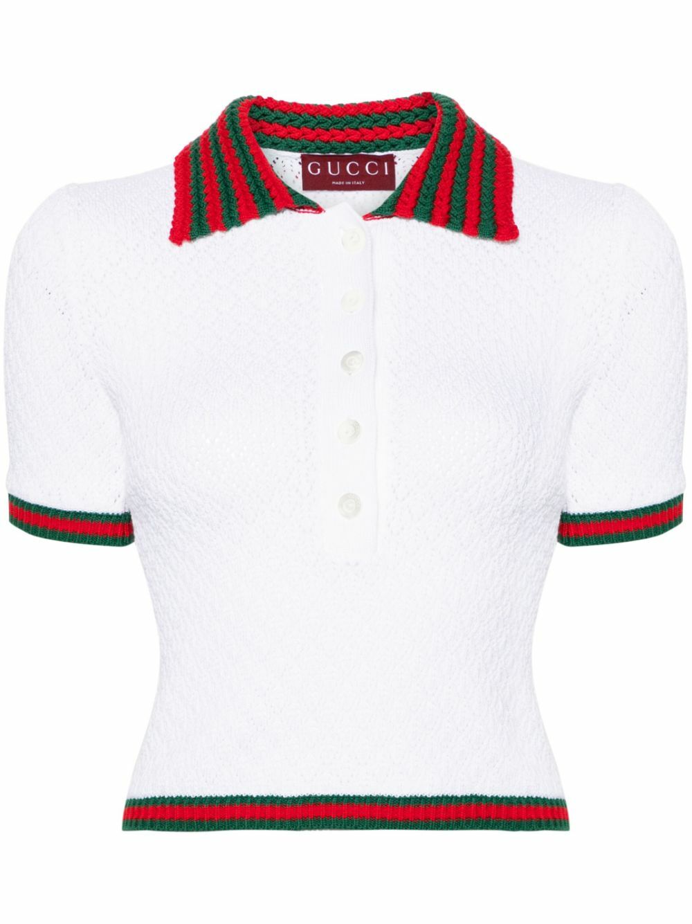 GUCCI ポロニット Gucci White Web-Trim Crochet-Knit Polo Top Gucci