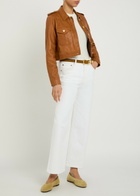 Skiim Amelie Cropped Leather Jacket Brown