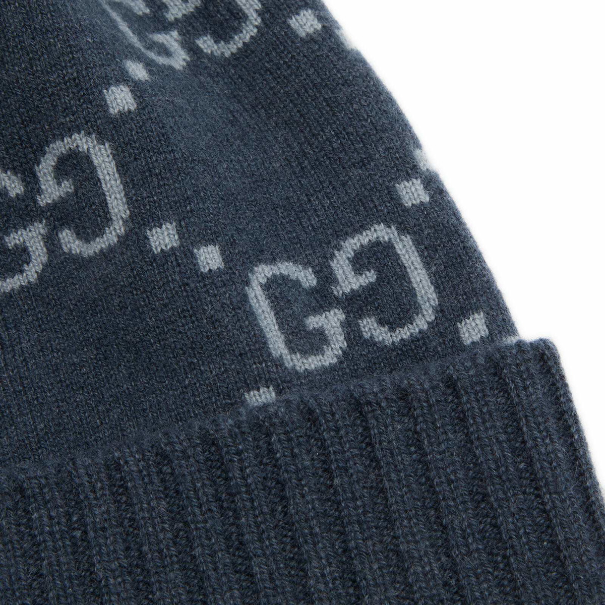 Gucci Men's GG Logo Cashmere Beanie in Navy/Sky Blue