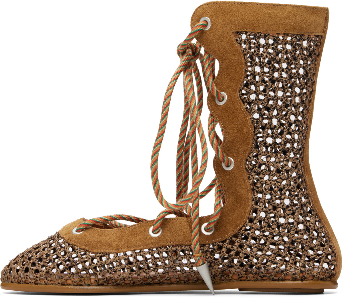 Kiko Kostadinov Brown Reticella Lace Up Ballerina Flats