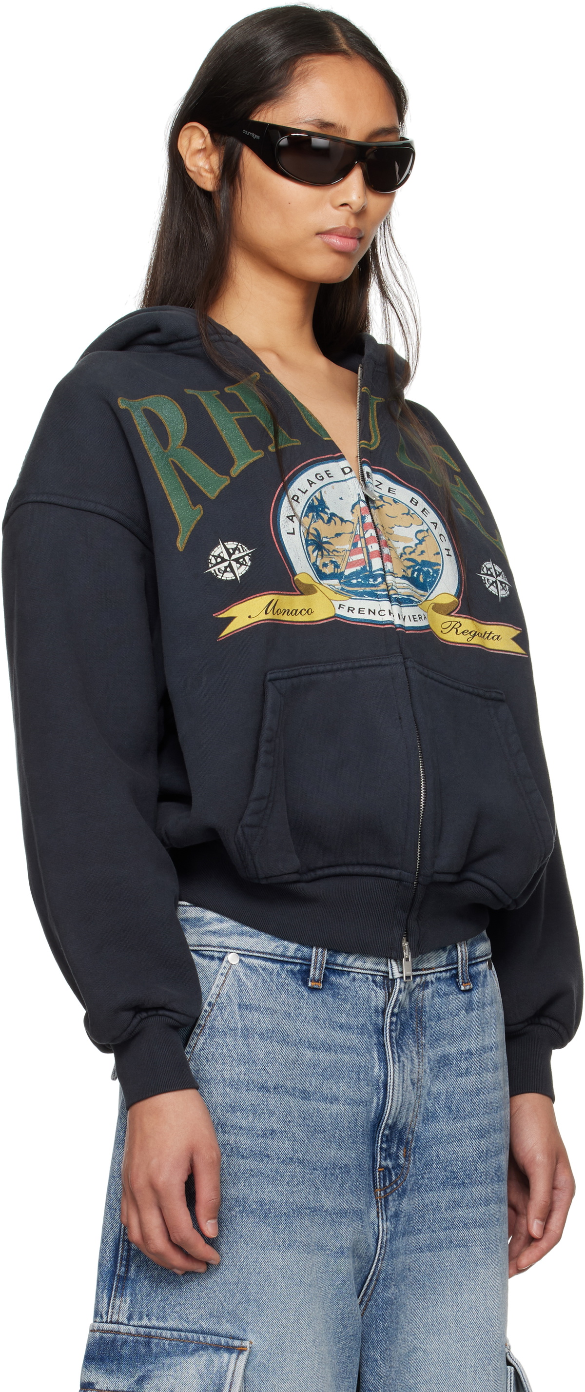 Rhude Black Monaco Regatta Full-Zip Hoodie
