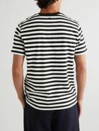 AMI PARIS - Logo-Embroidered Striped Cotton-Jersey T-Shirt - Black