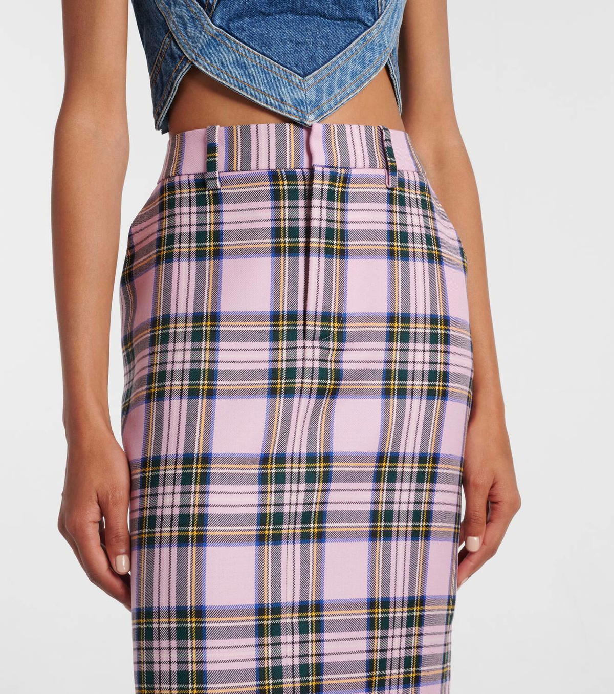 Area Plaid wool midi skirt