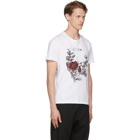Alexander McQueen White Gothic Rose Skull T-Shirt