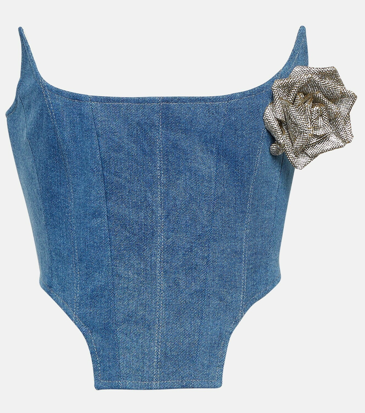 Giuseppe di Morabito Rose-appliqué denim bustier