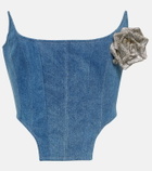 Giuseppe di Morabito Rose-appliqué denim bustier