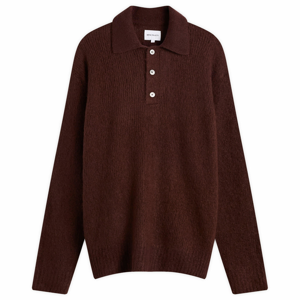 Norse Projects Men's Rasmus Relaxed Brushed Polo in Mahogany