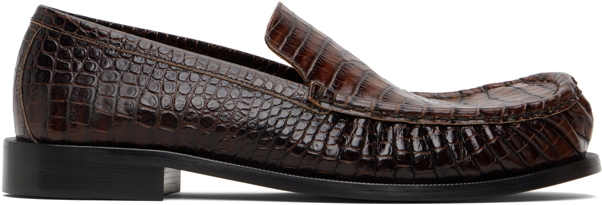 Dries Van Noten Brown Embossed Leather Loafers
