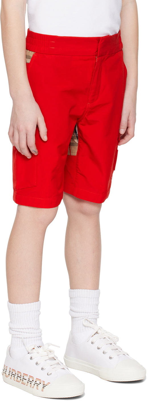 Burberry Kids Red Check Panel Shorts