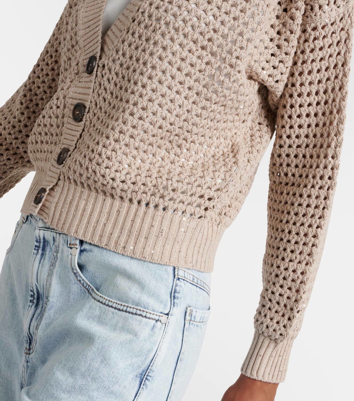 Brunello Cucinelli Sequined open-knit cotton-blend cardigan