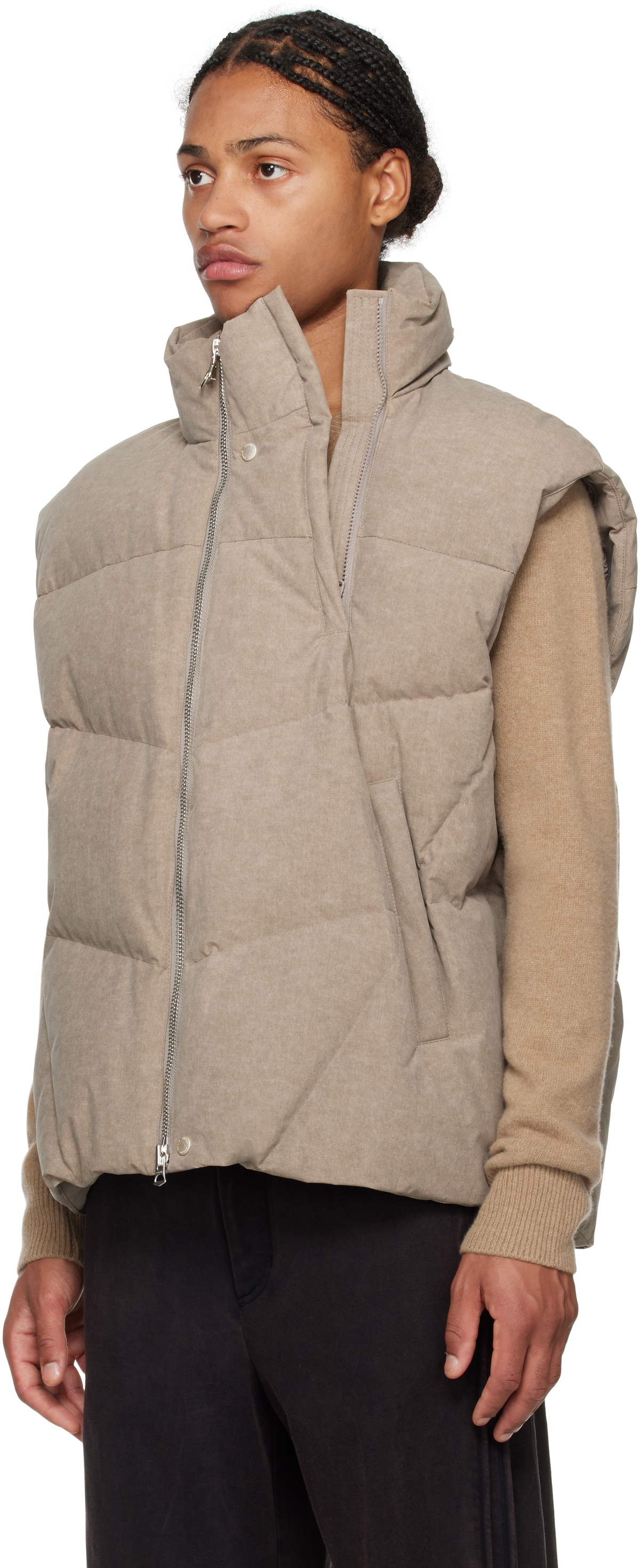 Solid Homme Taupe Detachable Sleeves Down Jacket