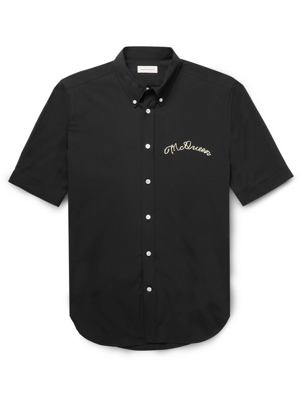 Photo: ALEXANDER MCQUEEN - Slim-Fit Button-Down Collar Logo-Embroidered Cotton-Blend Shirt - Black