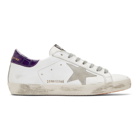 Golden Goose White and Purple Superstar Sneakers