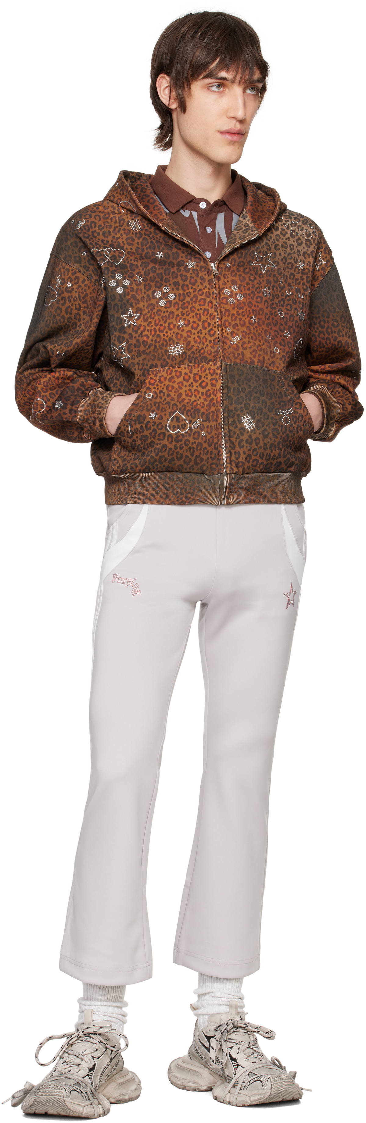 Praying Brown Leopard Rhinstone Hoodie