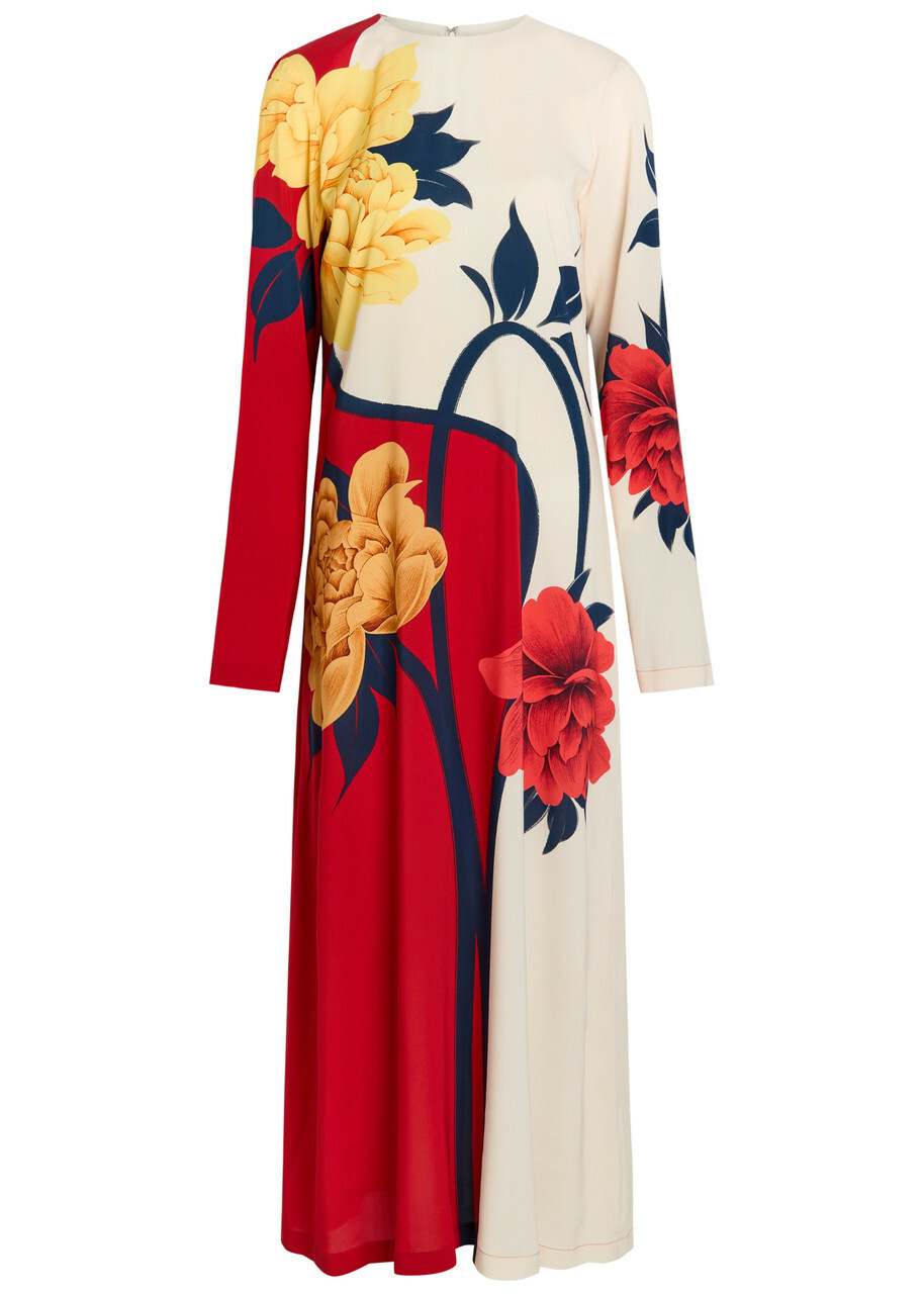 LA Double J Floral-print Stretch-crepe Midi Dress Multicoloured
