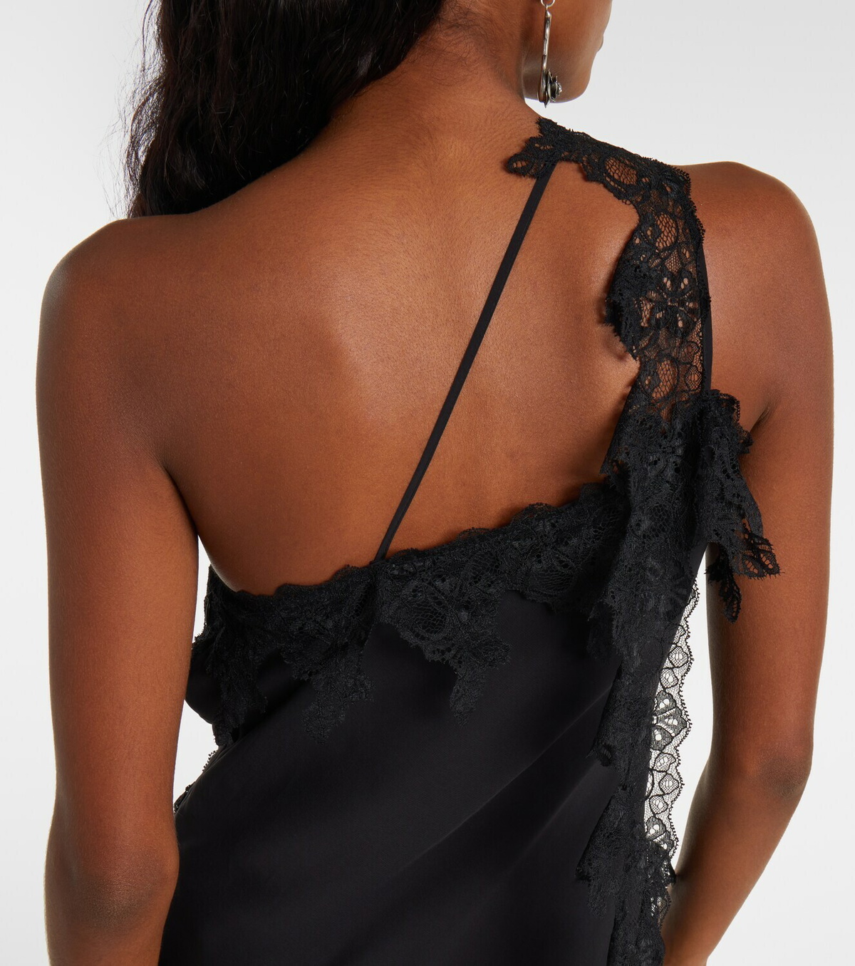 Blumarine Asymmetric lace-trimmed midi dress